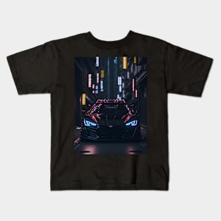 Dark Sports Car in Japanese Neon City Kids T-Shirt